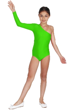 BODY DANZA LYCRA MONOSPALLA MANICA LUNGA VERDE BAMBINA